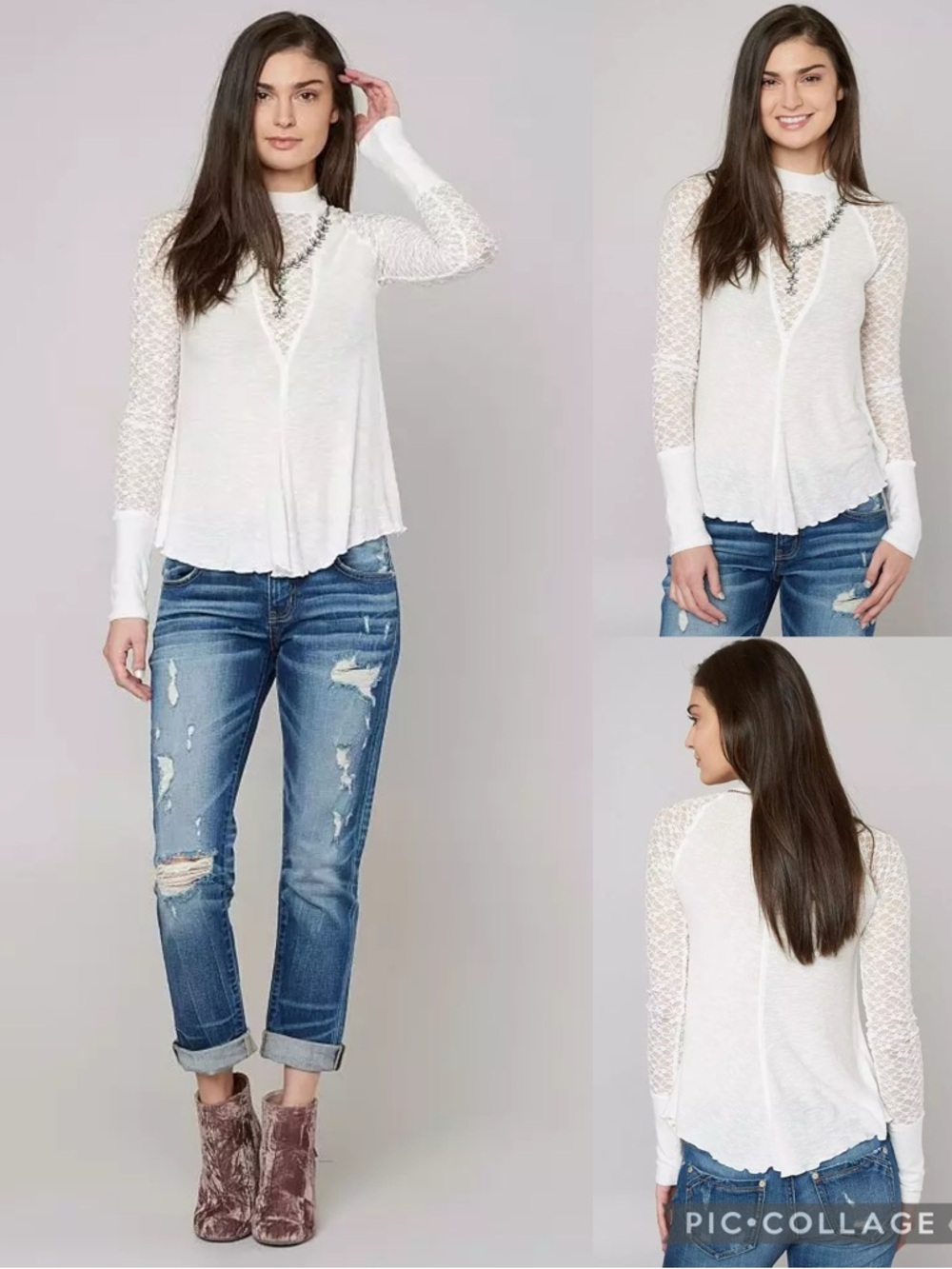 Free People Intimately Ivory Ditzy Daisy Floral Lace Cutout Swing Tunic Top